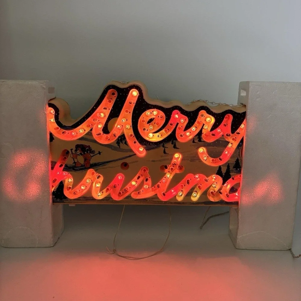 Vtg 1992 Holiday Glow Merry Christmas Lighted Sign 144 Lights 8 functions Works!